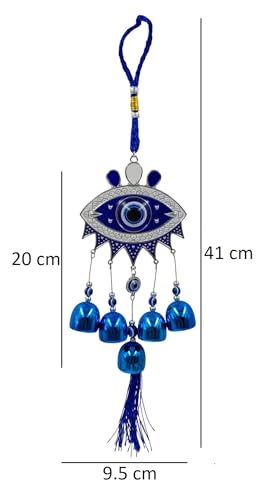 Image of Evil Eye Hanging Nazar Battu for Home House Entrance Protection Door Decoration, Car Mirror Hanging, Housewarming Gift (Wind Chime Evil Eye)