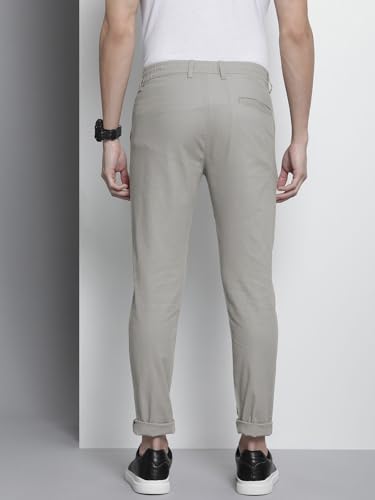 Image of The Indian Garage Co Men Slim Fit Solid Mid-Rise Elasticated Linen Trousers