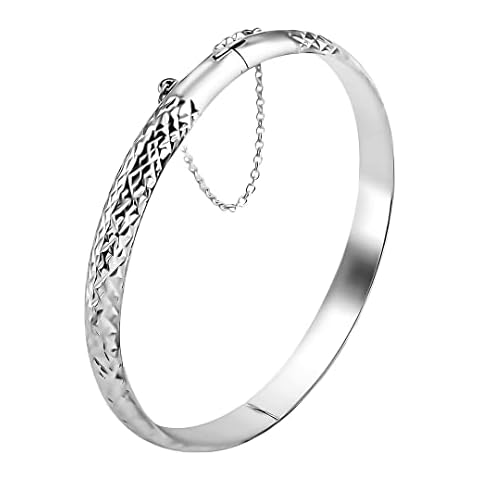 925 Sterling Silver Diamond Cut Bangle Cuff Bracelet for Women 7" Jewelry Gift 5 UK White Cover