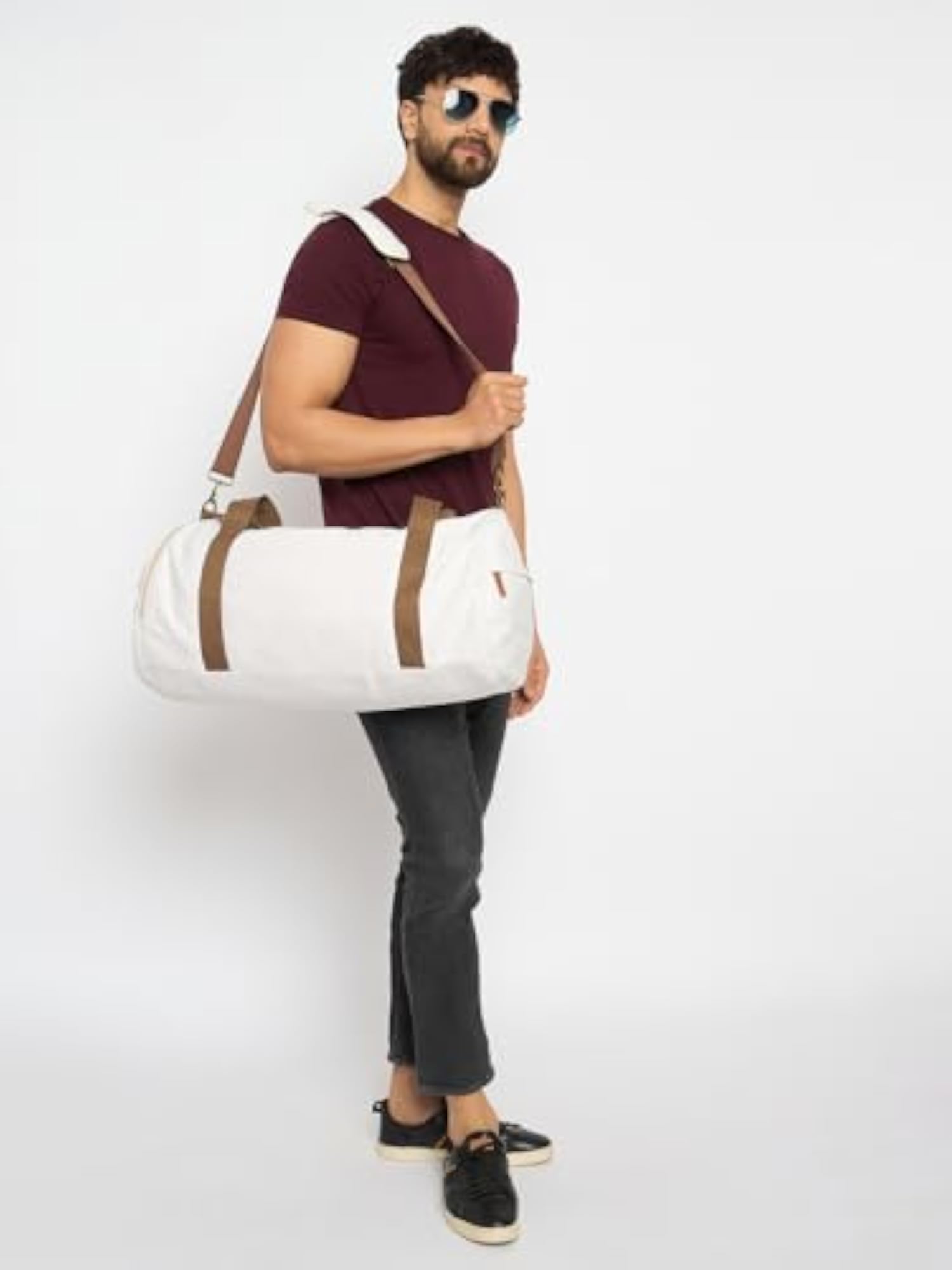 Canvas Duffle Bag with Contrast Straps, Large