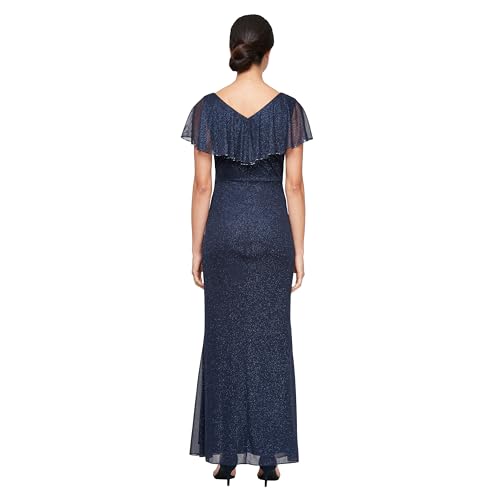 Image of S.L. Fashions Women's Glitter Mesh Stretch Dress W /Shoulder Embellishment Formal Long Gown, (Petite and Regular Sizes)
