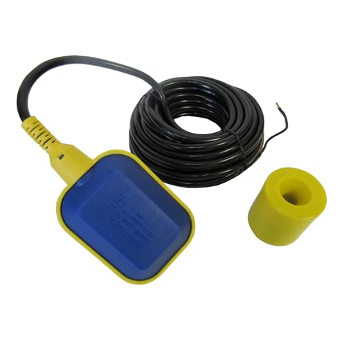 Float Level Controller Switch, 25 Ft. Cable with Weight, 125/250VAC, Normally Open, IP68 Rated, 16A Max Current, High-Temperature Resistance for Industrial and Commercial Use