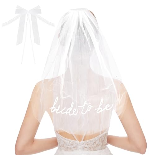 HENGBIRD véu noiva despedida de solteira, véu de camada dupla 47 cm, véu de noiva, com renda e bordado, véu de tule leve para despedida de solteira, casamento, noivado, sessão de fotos