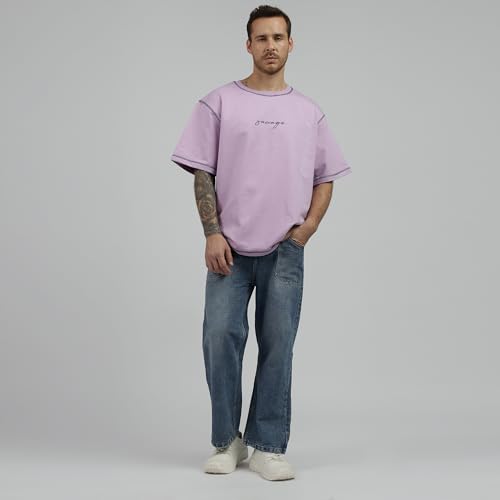 Image of BE SAVAGE 240 GSM Ultra Premium Heavyweight Oversized T Shirt for Men with Embroidered Savage in Front Drop Shoulder T Shirts for Men Embroidery T Shirt