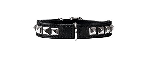HUNTER ROCKY PETIT Hundehalsband für kleine Hunde, Leder, Nappaleder, weich, rockig, Nieten-Besatz, 30 (XS), schwarz