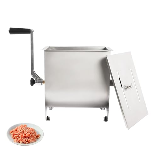 AGULIUM 20lbs Manual Meat Mixer with Lid, Stainless Steel Meat Mixer for Sausage Minced Beef Pork Poultry, Hand Meat Mixer for Mixing Seasoning Spices