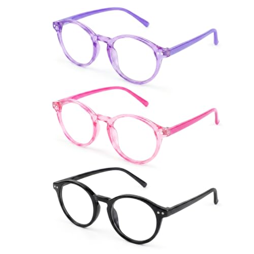 Image of 3 Pack Kids Blue Light Glasses, Lightweight Round Frame 6-15 | Blue Light Glasses for Kids girls and boys, Toddler Kids Clear Eye Glasses UV400, Fake Glasses