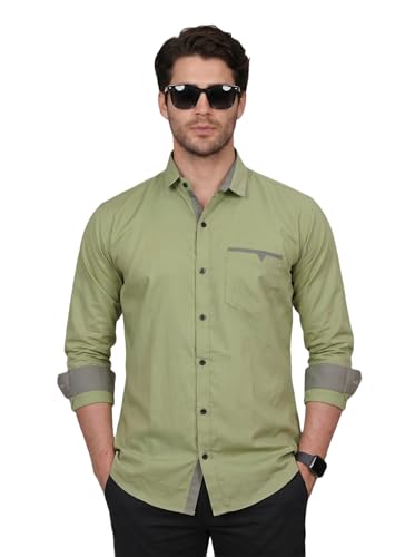 Image of Diverse Men's Cotton Blend Shirt with Pocket Design Spread Collar Full Sleeves Regular Fit and Standard Length | Comfortable Cotton Casual Shirt for Man