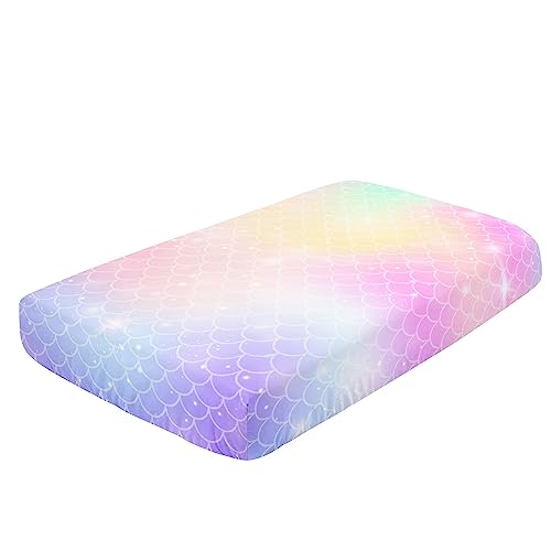Image of Crib Bedding Set,3pcs Nursery Crib Bedding with Comforter Crib Sheet & Crib Skirt,Mermaid Scales Colorful Turtle Printed Nursery Bedding for Baby Boys and Girls(Pink Turtle)
