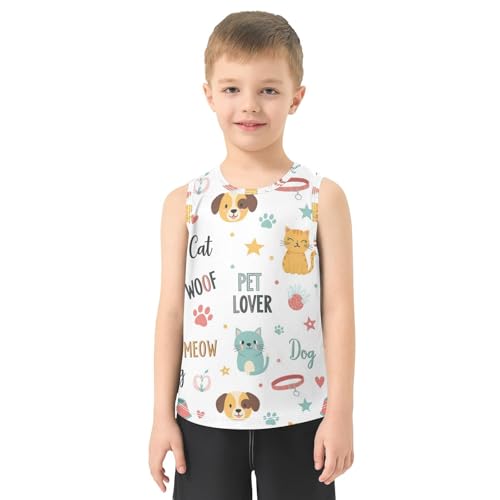 J JOYSAY Cartoon Cat Dog Paw Boys Tank Top Sleeveless Muscle Shirts Quick Dry Active Sport Workout Kids T-Shirts 3-15T2