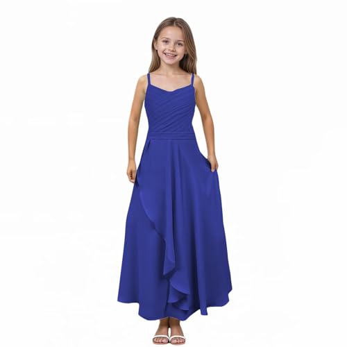 Girls Sleeveless Chiffon Dress Junior Bridesmaid & Flower Girl A-Line Halter Dresses Pageant Gown for Wedding Party