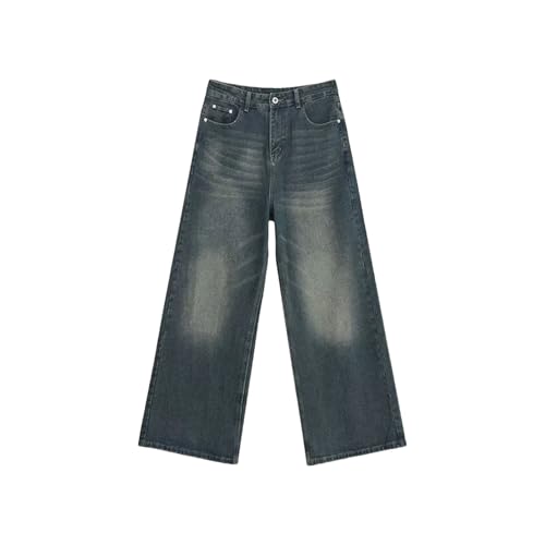 Men's Casual Wash Straight Wide Leg Jeans Fashion Loose High Waist Jeans with Pockets