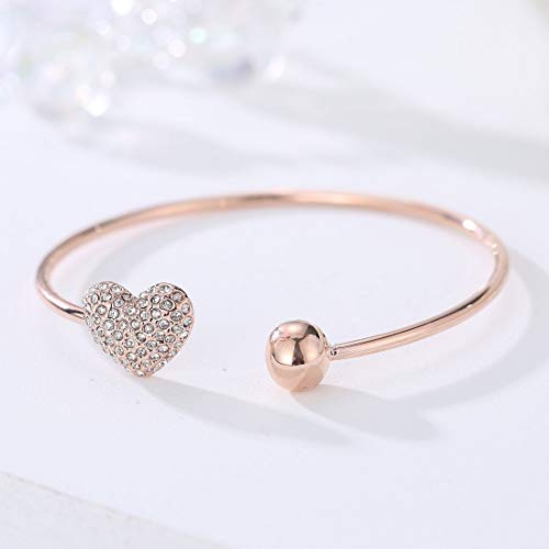 Heart Shape Crystal Chain Bracelet Set for 2, Valentine Combo Bangle Pair