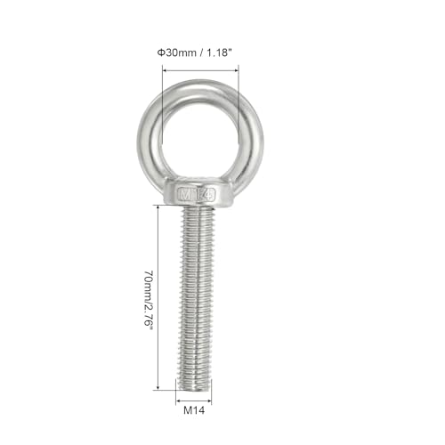 Image of PATIKIL M14 x 70mm Lifting Shoulder Eye Bolt, 2Pcs 304 Stainless Steel Lifting Ring Threaded Eyebolt with Nuts Washers for Hanging Hammocks Articles