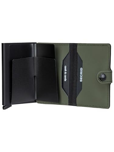 Image of Secrid Mini Wallet Matte Leather With Rfid Safe Card Case (Matte Green Black), Matte Green Black, Matte