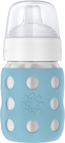Image of Lifefactory 8-Ounce Stainless-Steel Vacuum-Insulated Wide-Neck Baby Bottle with Sippy Nipple, Denim (LS2251WDE4)