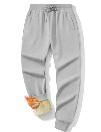 MAGCOMSEN Mens Fleece Lined Sweatpants Thick Sherpa Winter Warm Athletic Jogger Cold Weather with Pockets Light Grey M