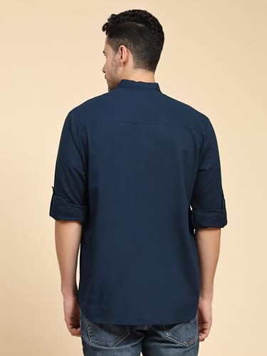Image of SKAVIJ Men Solid Cotton Long Sleeve Casual Henley Kurta Shirt