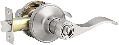 Knobonly 1 Pack Privacy Interior Door Levers for Bedroom/Bathroom Wave Style Keyless Handleset Brushed Nickel Finish