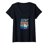 Photo Gallery donna alaska wilderness retro northern adventure midnight sun maglietta con collo a v Photo Gallery donna alaska wilderness retro northern adventure midnight sun maglietta con collo a v