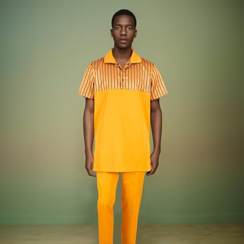 African Clothes for Men Suits Short Sleeve Shirt Pants 2 Piece Set Bazin Riche Formal Attire3