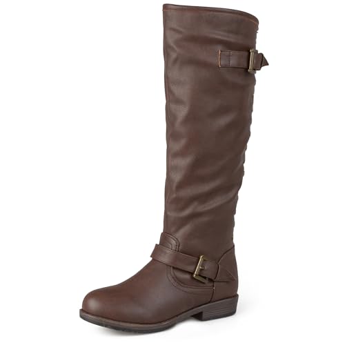 Journee Collection Womens Spokane Stacked Heel, Riding Boots, Brown
