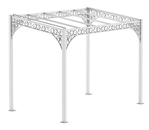 ELEO Pergola Elba weiß - eckig 2x3m Anstellpergola für draußen handgeschmiedet Schmiedeeisen dekorativ - Pavillon für den Garten Metall stabil rostfrei pulverbeschichtet weiss - für draußen winterfest