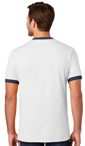 Men's Extra Soft Classic Cotton Ringer Tee Shirt - White/Navy2