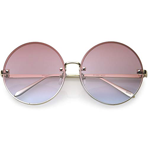zeroUV - Large Rimless Womens Fashion Oversize Gradient Two-Toned Lens Round Sunglasses 65mm