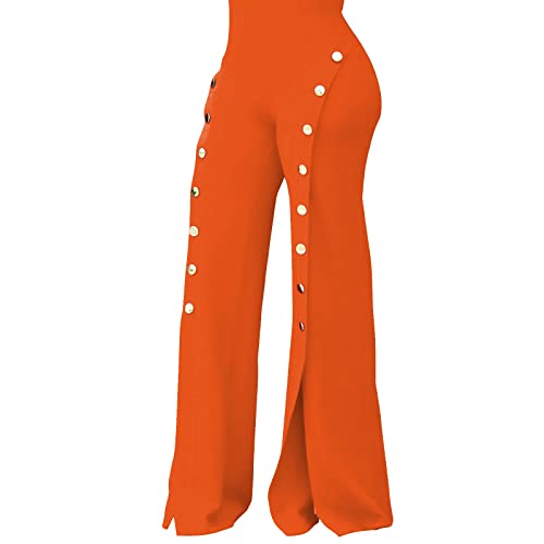 Aomice Pantalones de vestir elásticos de cintura alta para mujer, corte de bota, pantalones casuales de trabajo, pantalones curvos, Naranja, X-Large