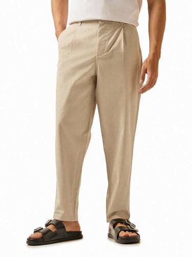 Image of THE BEAR HOUSE Men's Cotton Solid Cropped Carrrot Fit Chinos