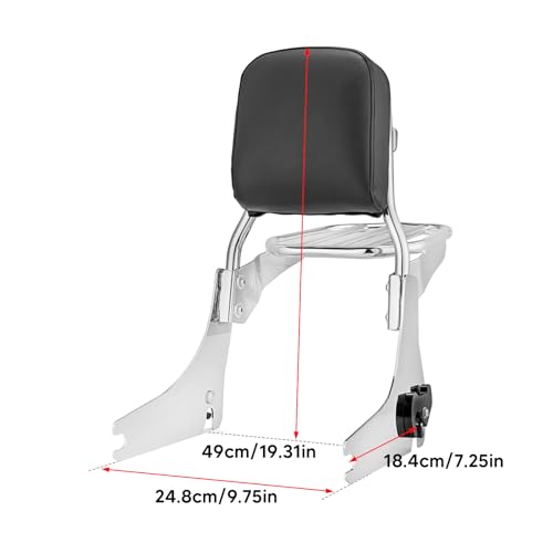 Wsays Passenger Backrest Standard Height Sissy Bar and Luggage Rack Compatible with Harley Dyna Switchback FLD 2012-2016, Chrome - Thumbnail 3