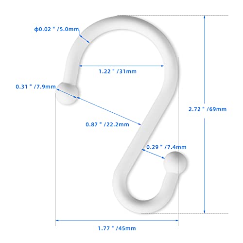 Bellrhein Shower Curtain Hooks Rings, Shower Hooks For Shower Curtain Rust Proof Metal S Shaped Hook. Decorative Shower Hook Rings Hanging Shower Curtains Clothing Towels Etc, Set Of 12 Hooks-White #TOP4
