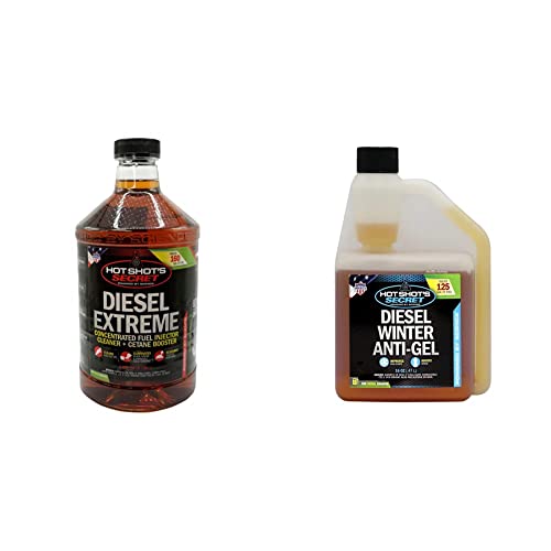 Hot Shots Secret - P040464Z Diesel Extreme Clean And Boost - 64 Fl. Oz. & Secret Diesel Winter Anti-Gel– 16 Oz Squeeze, 7-In-1 Diesel Fuel Additive – Prevents Gelling And Fuel Line Freeze-Ups #TOP20