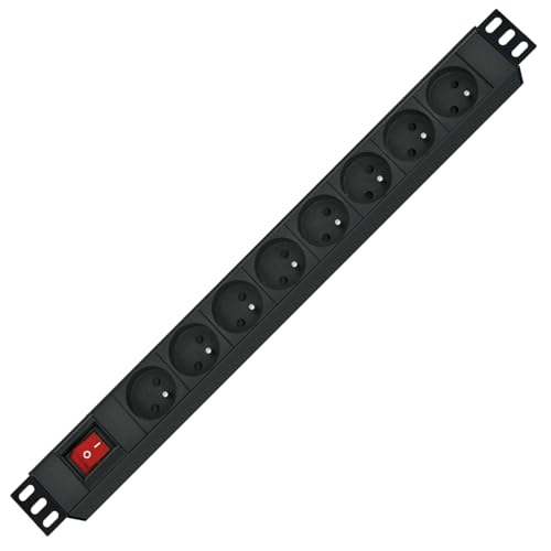 ROLINE Multiprise 19" Ă 8 Prises, avec Interrupteur Marche/arrĂŞt, Version UTE, Noir, 2 m