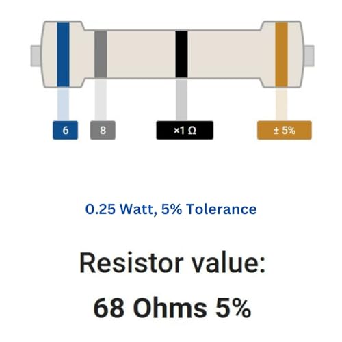 Image of 68 Ohm Resistor 1 /4W 5% Tolerance, Pack of 100 (68 Ohm)