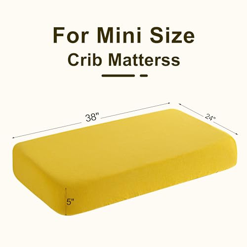 Image of NTBAY 2 Pack Muslin Cotton Mini Crib Sheets, Soft and Breathable Double Layer 24x38 Baby Crib Sheets for Mini Crib and Toddler Mattresses, Boys, Girls, Unisex, Ginger Yellow, 24x38 Inches