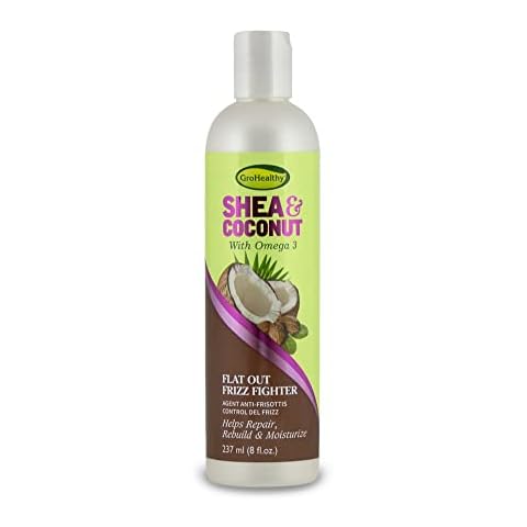 Grohealthy Shea & Coconut Flat Out Fighter Cream for Flyaway & Frizzy Hair - Helps Smooth, Repair, Rebuild, & Moisturize with Omega 3 & Coconut Oil, Sulfate-Free - 8 Ounce, Single Cover