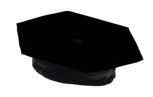 GRADFTY Doctoral Graduation Tam 6 Sided with Button Unisex Deluxe Black Velvet Doctoral Cap