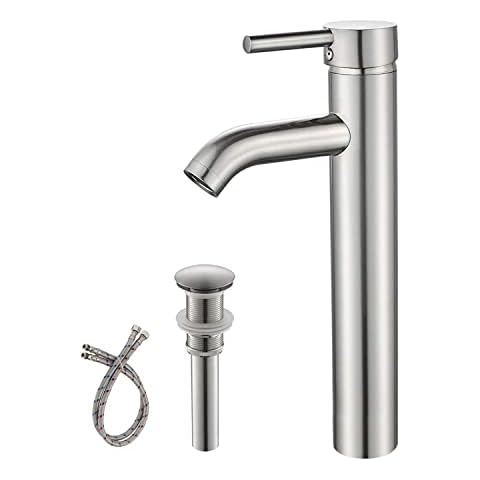 Yodel Faucet Vessel Sink Faucet with Pop Up Drain Set - Tall Bathroom Vanity Sink Faucet Single Handle 1 Hole, Brushed Nickel Cover