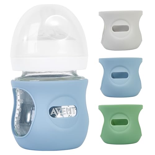Image of MINMUNJIU 3 Pack Silicone Sleeves for Philips Avent Natural Glass Baby Bottles, Anti Breakage Baby Bottle Holder for Baby Boys, Compatible with Philips Avent Glass Natural Baby Bottle, 4oz