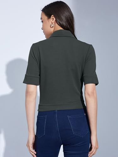 Image of Selvia Women's Textured Lycra Solid T-Shirt