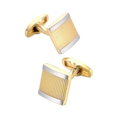 WYBFFC Square Striped Checkered Electroplated Metal Cufflinks for Men