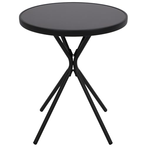 DEGAMO Bistrotisch Balkontisch Milano 60cm rund, Metall anthrazit + Glas schwarz, Outdoor