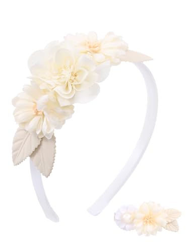 IYOU Flores Boda Diademas Juego Marfil Florales Bandas para el pelo Elegante Fiesta Cumpleaños Tocado Accesorios para Bebé Niña
