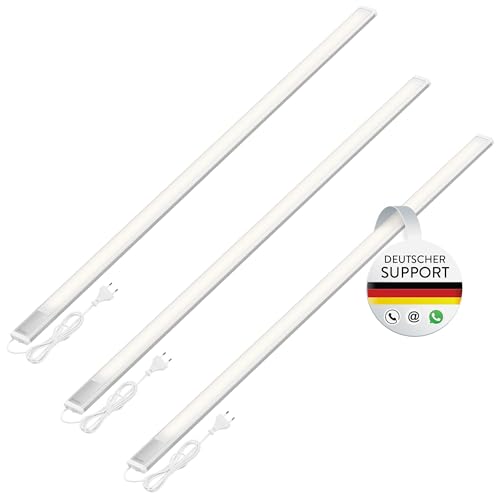 Oktaplex 3er Set Riva LED Lichtleiste Küche flach 120cm 1100lm warmweiß Küchenbeleuchtung mit Schalter 15W 230V Unterbaulampe silber