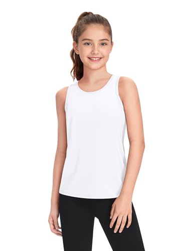 Auranso Girls Tank Tops Racerback Sleeveless UPF 50+ Quick Dry Kids Athletic Shirts Sports Dance Workout Tops3