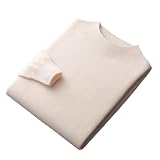 Otoño Invierno Suéter de Cachemira Suéter Pullover Medio Cuello Alto Casual Jumpers Camisa de punto, beige, L