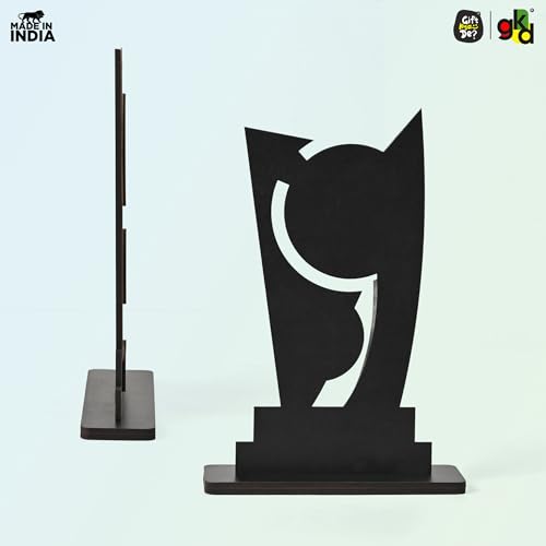 Image of GKD Wooden Trophy with Golden Acrylic | Self-Customizable Sticker Award /Memento for Events, Corporate Gifting, School Functions & Achievements (Inspire Innovation - Self)