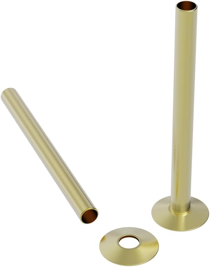 Warmehaus Pair of 180mm Brushed Brass Radiator Pipes and Pipe Collars — image 1